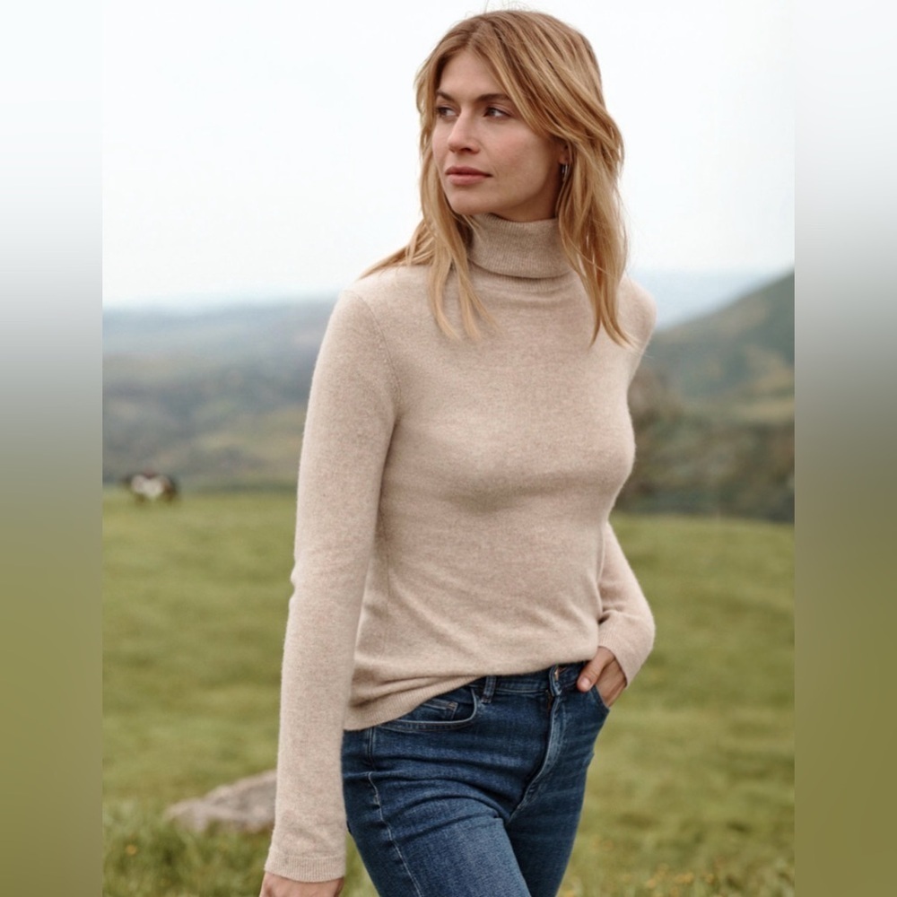 Simply Cashmere 100% cashmere Turtleneck Sweater XL Cream soft girl luxury fall